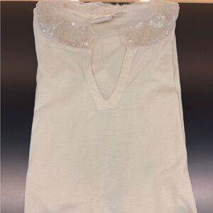 Calypso St. Barth Vintage Cream Sequin-Collar Tunic Top
